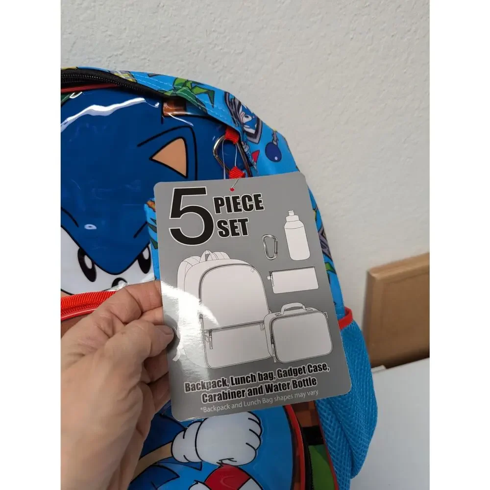 Sonic the Hedgehog 5-piece backpack set lunch bag water bottle